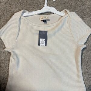 Universal Thread Cream Ribbed Short Sleeve Top
